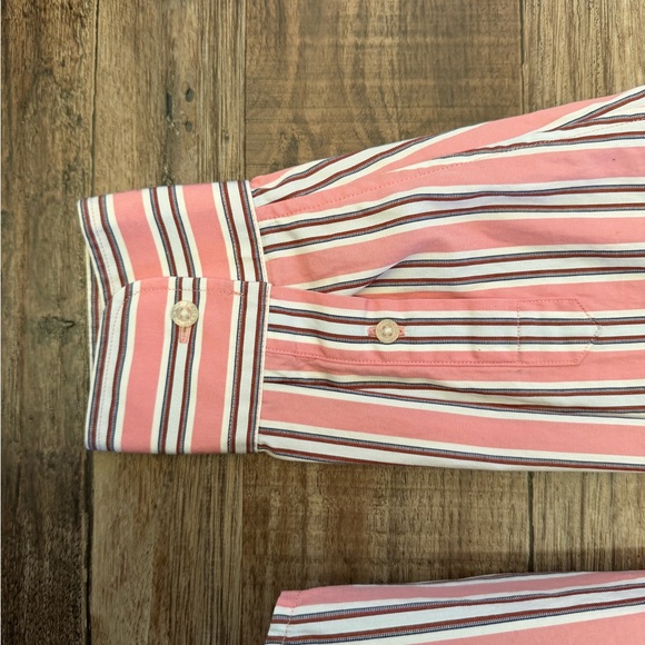 Ralph Lauren Peach, maroon and White Striped dress Shirt - Picture 3 of 4